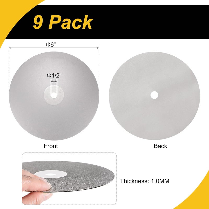 WorkBless 6-Inch Diamond Grinding Disc for Polishing, Sanding, Lapidary - 9 Grit (120 to 3000) - Flat Lap Disc for Glass, Stone, Metal, and Ceramic - Image 2